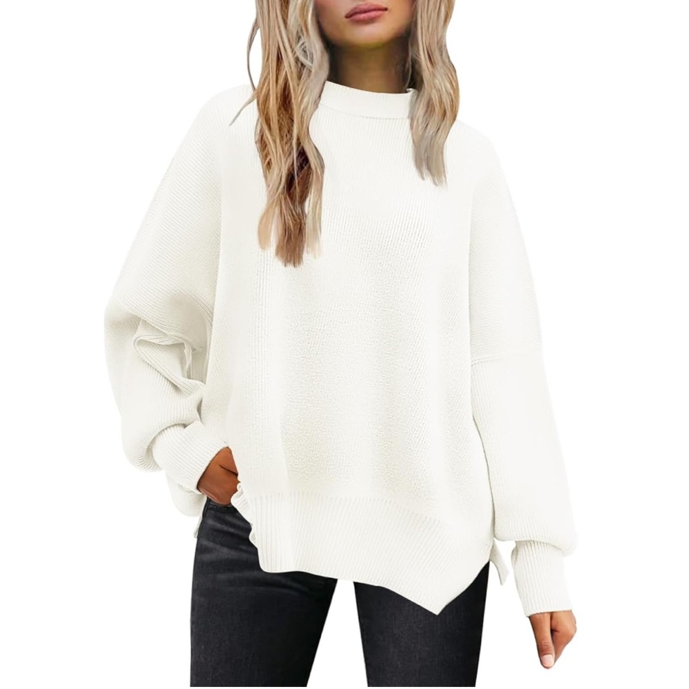 LILLUSORY | Oversized Batwing Sweater Trendy Crewneck Knit Side Slit Pullover